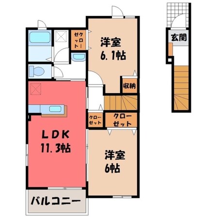 宇都宮駅 バス14分  宝木団地下車：停歩6分 2階の物件間取画像